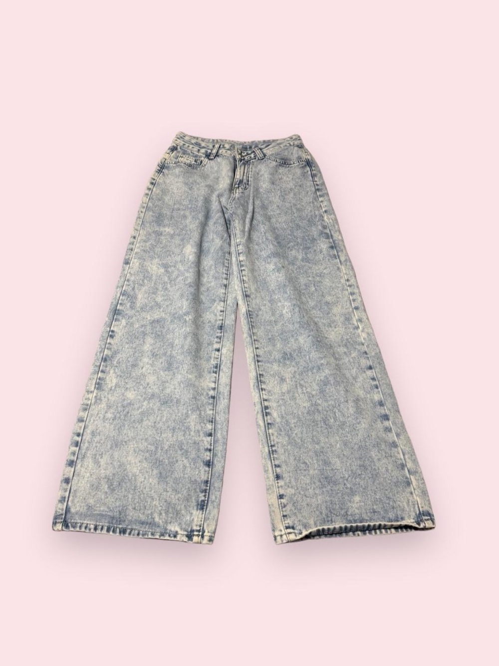 SHEIN Light Blue Wide Leg Acid Wash Jeans with bows on back pockets